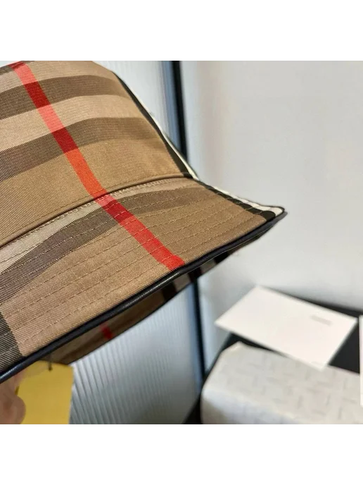 Панама летняя в стиле Burberry, коричневый, фото 2