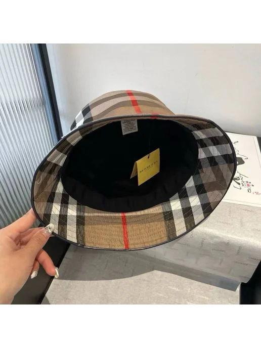 Панама летняя в стиле Burberry, коричневый, фото 4