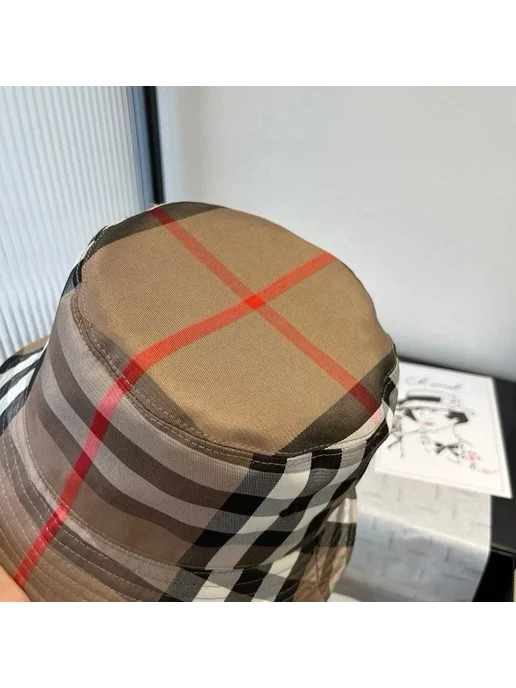 Панама летняя в стиле Burberry, коричневый, фото 6