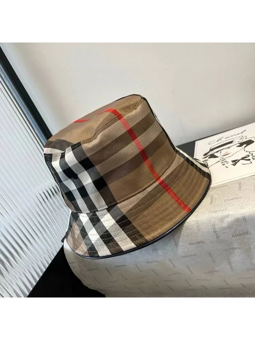 Панама летняя в стиле Burberry, коричневый, фото 7