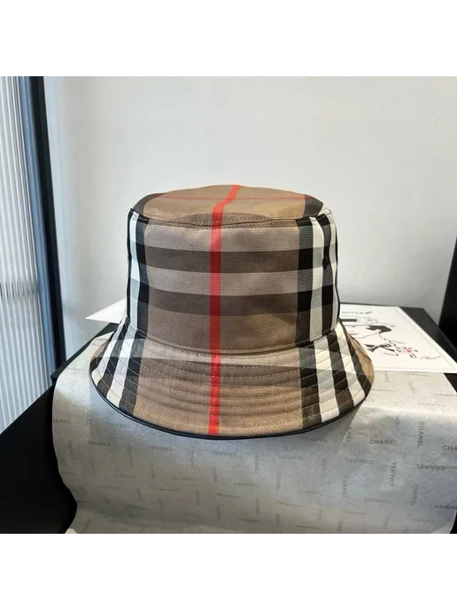 Панама летняя в стиле Burberry, коричневый, фото 8