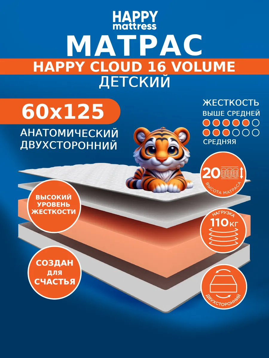 Матрас 60х125 см беспружинный ортопедический на кровать