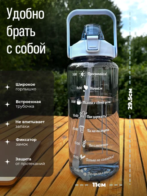 GelebLenses Спортивная бутылка для воды 2 литра, голубой, фото 2