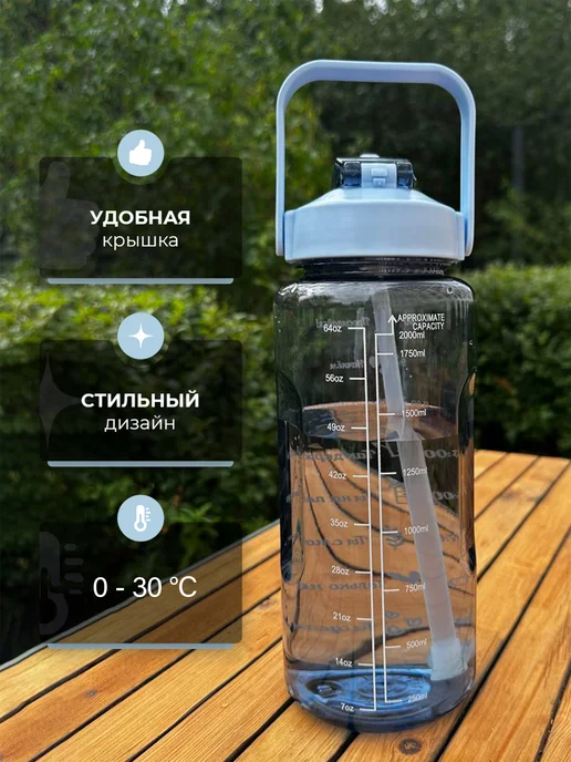 GelebLenses Спортивная бутылка для воды 2 литра, голубой, фото 3