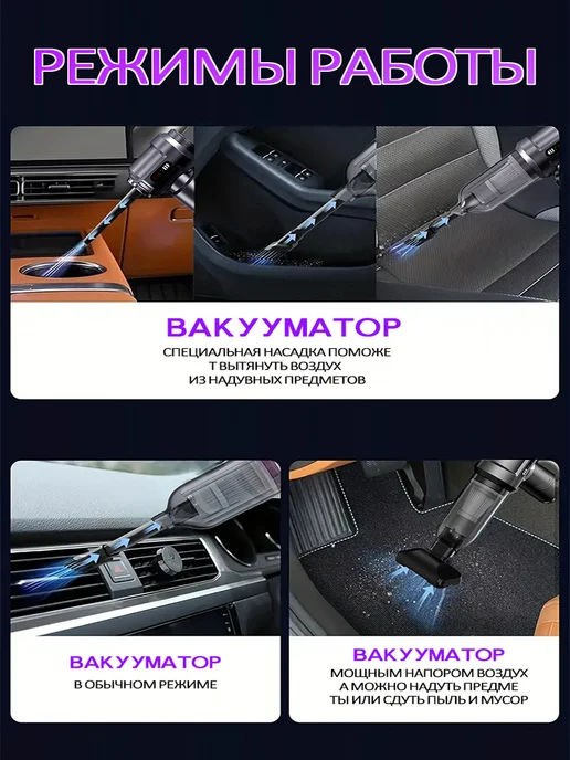 Febinez Беспроводной пылесос для автомобиля мощный воздуходувка, серый, фото 3