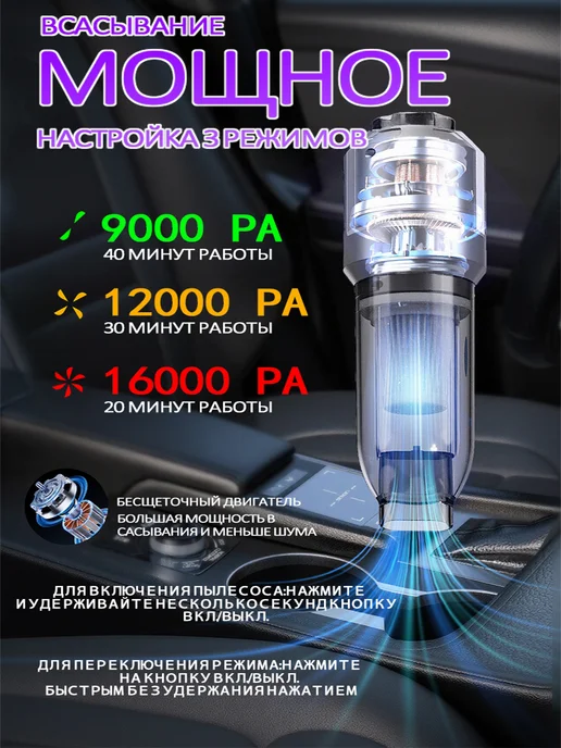 Febinez Беспроводной пылесос для автомобиля мощный воздуходувка, серый, фото 4