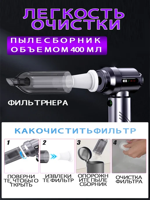 Febinez Беспроводной пылесос для автомобиля мощный воздуходувка, серый, фото 7