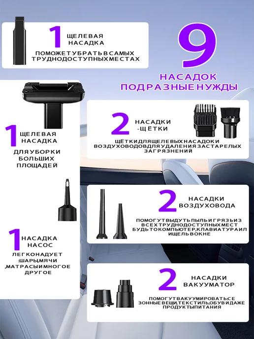 Febinez Беспроводной пылесос для автомобиля мощный воздуходувка, серый, фото 8