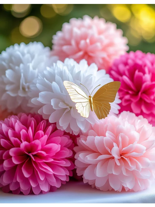 Happy poms Бумажные помпоны для праздника 35-25см наклейки бабочки 18шт, 18 шт, фото 3