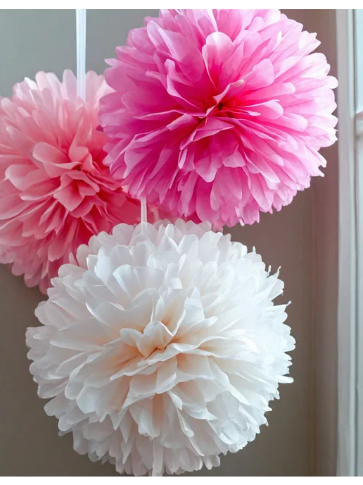 Happy poms Бумажные помпоны для праздника 35-25см наклейки бабочки 18шт, 18 шт, фото 7