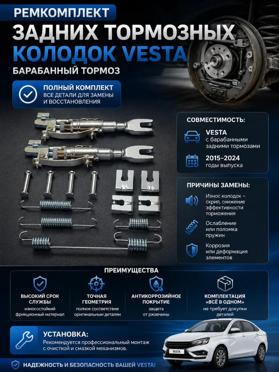 Ремкомплект задних тормозных колодок Веста