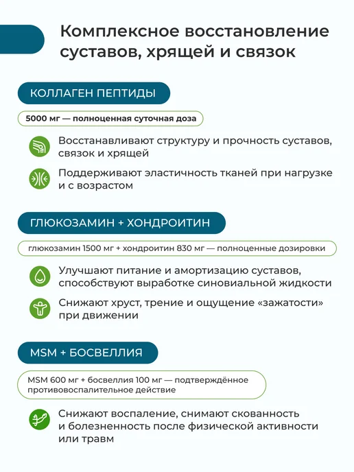 Nooteria Labs Хондроитин глюкозамин для суставов коллаген МСМ комплекс, вариант, фото 4