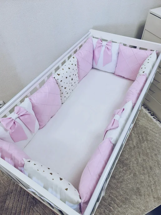 BABYTEX5 Бортики в кроватку для новорожденных лиловые, белый, фото 2