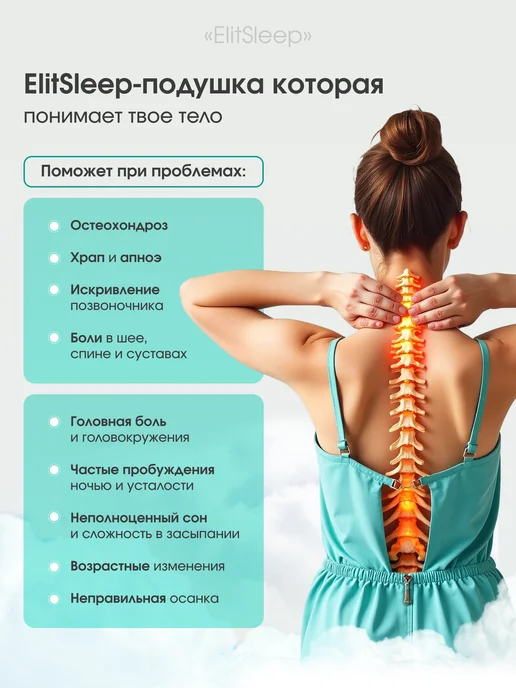 ElitSleep Подушка ортопедическая для сна 40х60 с эффектом памяти, 40x60, фото 5
