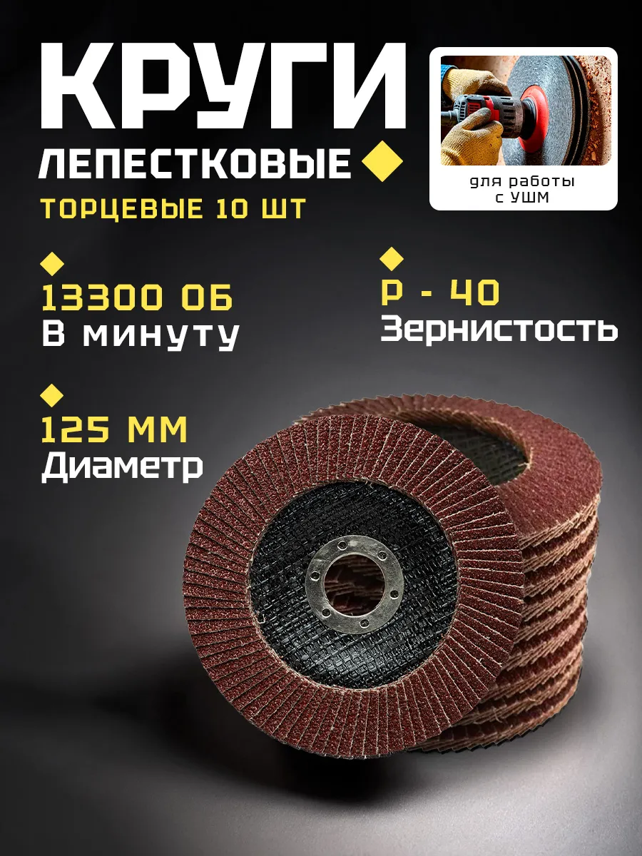 Диск 125мм лепестковый торцевой Р40 10шт.
