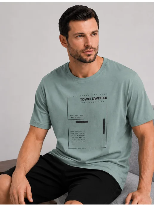 CLEVER WEAR Футболка с принтом хлопок большие размеры, зеленый