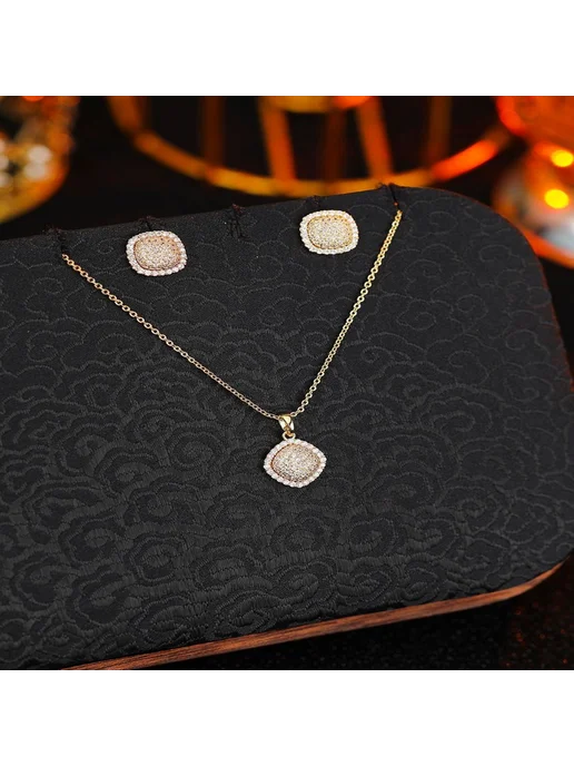 Luckys shop Набор бижутерии серьги и подвеска с камнем, желтый, фото 2