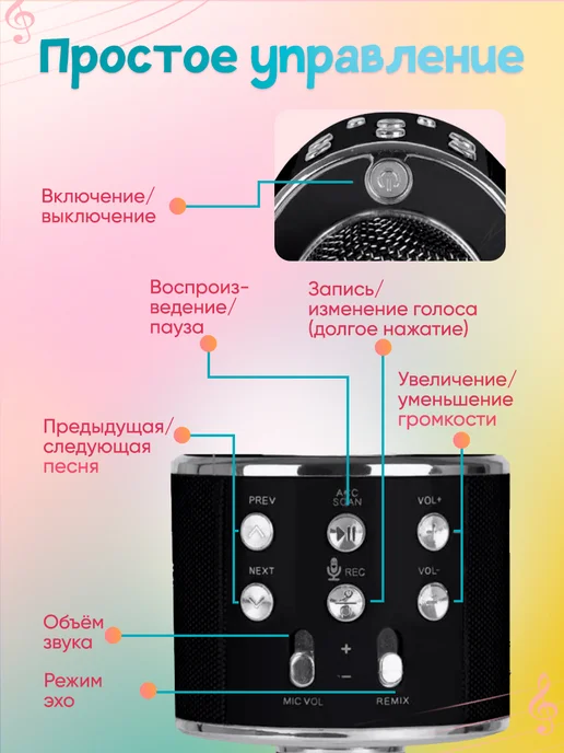 ORAVA Беспроводной детский караоке микрофон Wster, черный, фото 4