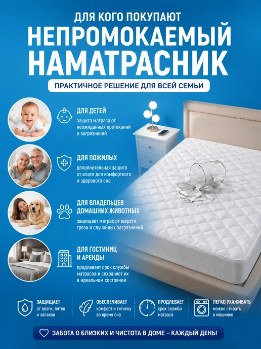Профи Текс Наматрасник непромокаемый 60х140 на резинке, 140x200