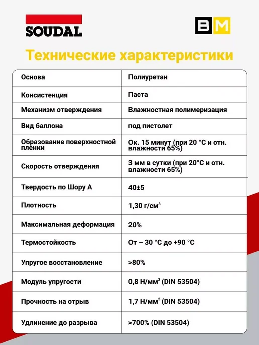 Soudal Полиуретановый клей-герметик 40 ФС белый 600 мл, 1 шт, 600 мл, 1 шт, белый, фото 5