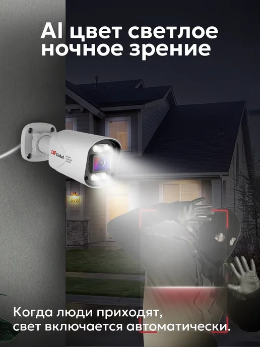 EXPGlobal Комплект видеонаблюдения уличный 5МП IP POE 4 камеры с HDD, белый, фото 2