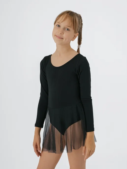 Bonito kids Купальник гимнастический с юбкой, черный, фото 4