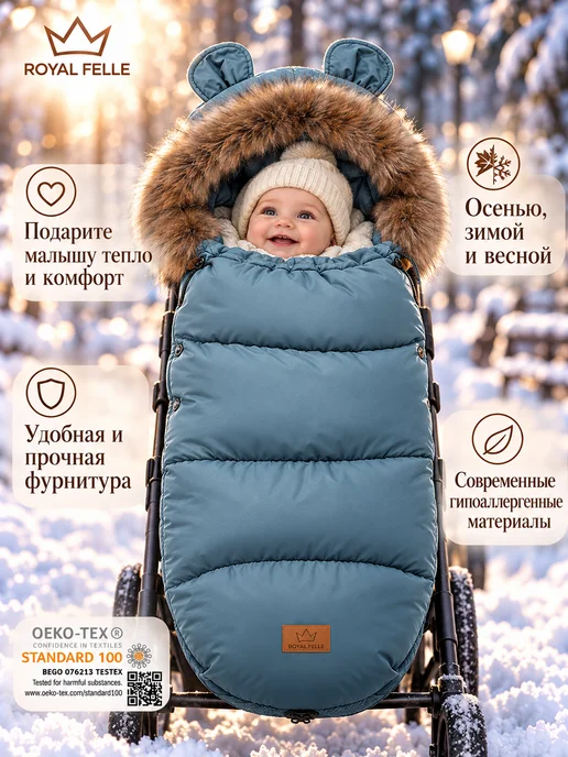 Royal Felle Конверт на выписку для новорождённых зима на флисе, синий, фото 2