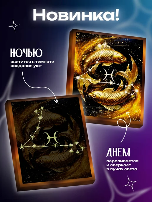 Алмазныи ряд Светящаяся алмазная мозаика на подрамнике 40х50 Рыбы, 40x50, фото 2