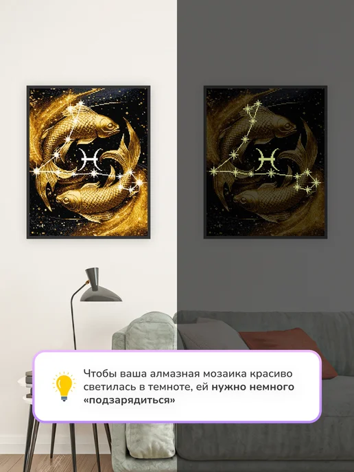 Алмазныи ряд Светящаяся алмазная мозаика на подрамнике 40х50 Рыбы, 40x50, фото 3