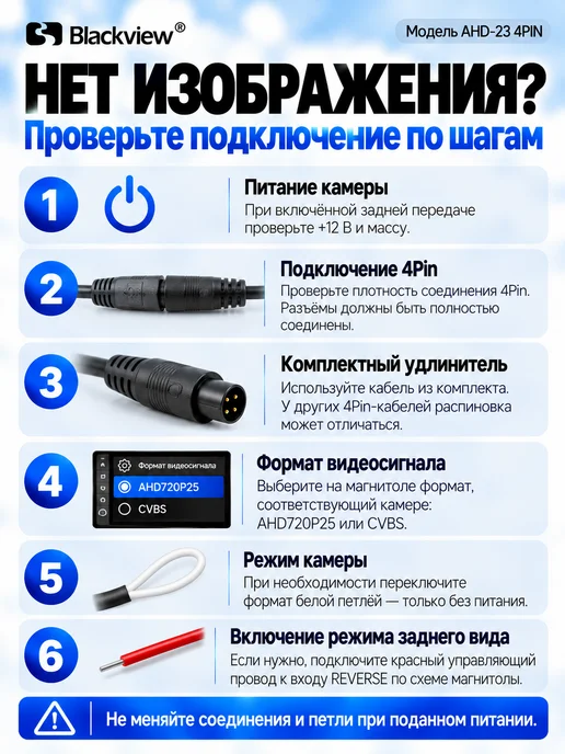 Blackview Автомобильная камера заднего вида (4 PIN,AHD CVBS), вариант, фото 5