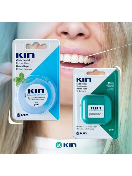 Laboratorios KIN Зубная лента вощеная с фтором и мятой 50м, 50 м, фото 5