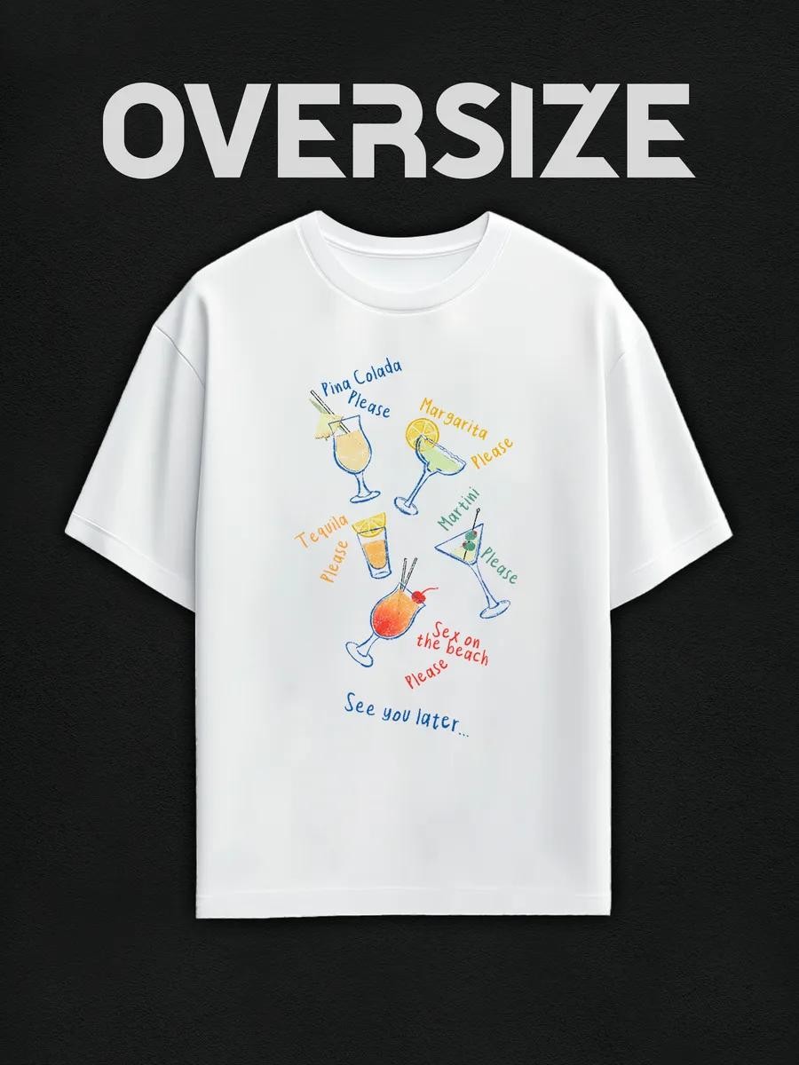 Футболка оверсайз с принтом пинтерест коктейли