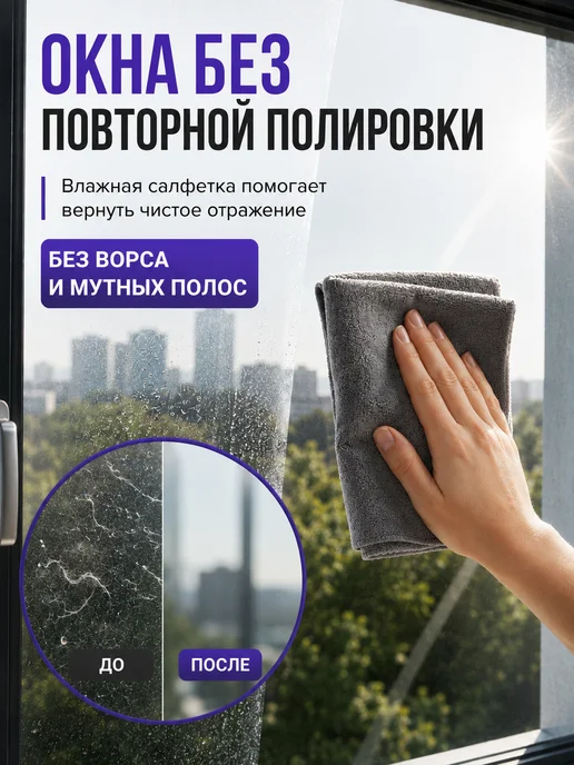 ДомБлеск Умные салфетки для уборки без разводов многоразовые тряпки, серый, фото 3