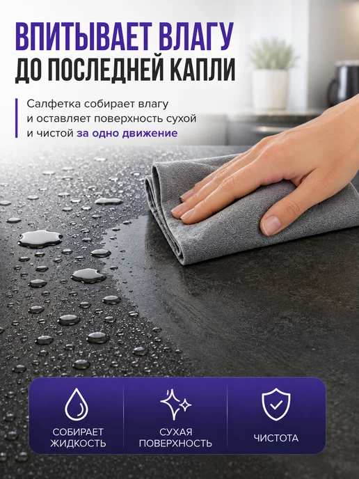 ДомБлеск Умные салфетки для уборки без разводов многоразовые тряпки, серый, фото 7