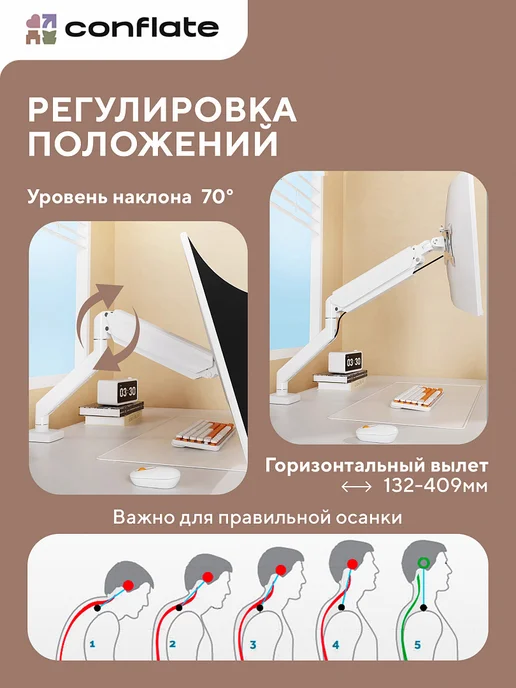 Conflate Кронштейн для монитора настольный 17"-32", белый, фото 3