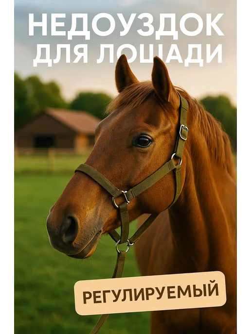 Недоуздок для лошади и пони универсальный, зеленый