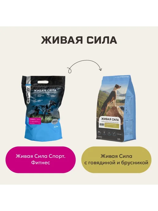 Сухой корм Живая сила Брусникой Гранула для собак, мелкие, говядина, 2,5 кг, фото 2