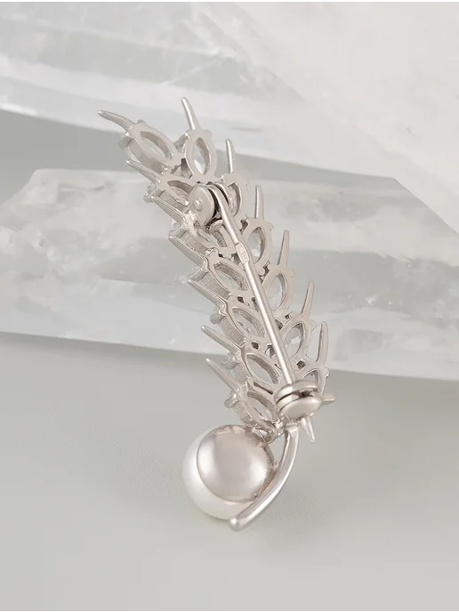 Milana silver Брошь серебро с жемчугом, марказитом, фианитом, серебристый, фото 2