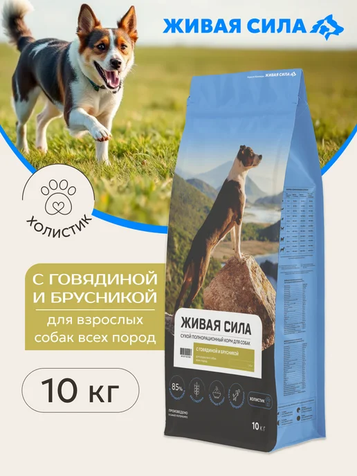 Сухой корм Живая сила Брусникой Гранула для собак, крупные, говядина, 10 кг