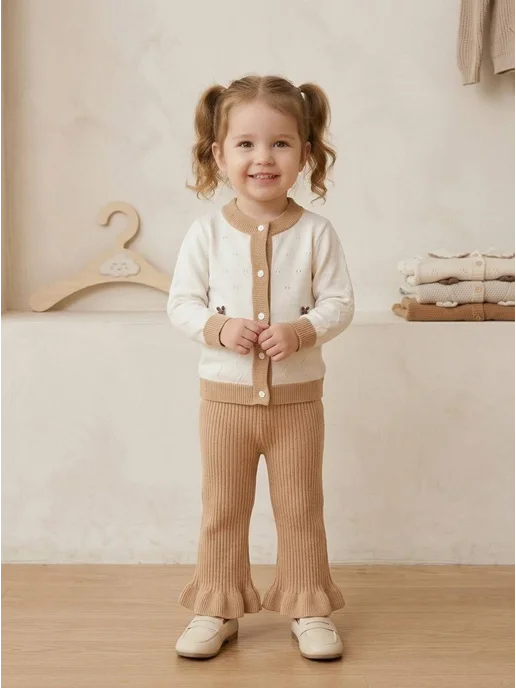 Segal kids Вязаный костюм для новорожденных малышей, бежевый, фото 2