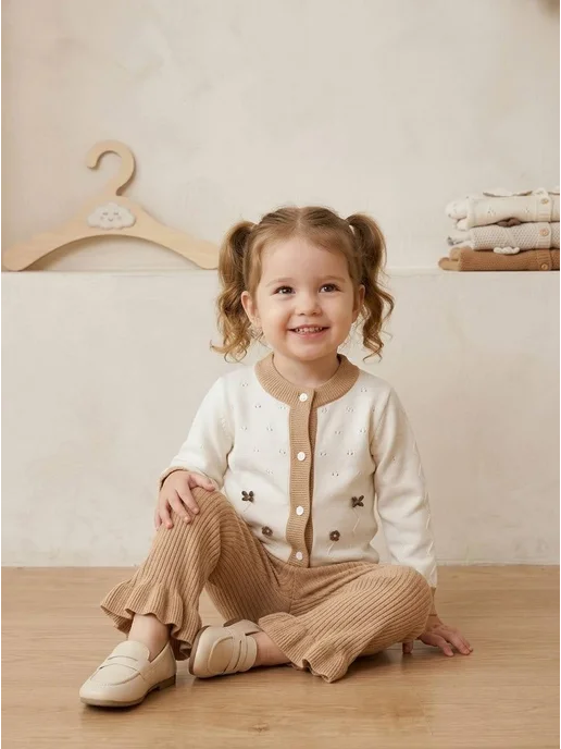 Segal kids Вязаный костюм для новорожденных малышей, бежевый, фото 3