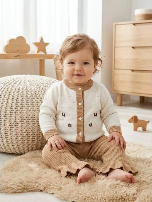 Segal kids Вязаный костюм для новорожденных малышей, бежевый, фото 4