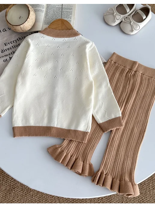 Segal kids Вязаный костюм для новорожденных малышей, бежевый, фото 7