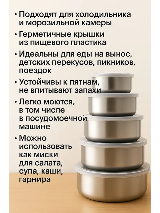 NAMA.ST Набор металлических контейнеров для еды с крышкой, 5 шт, фото 2
