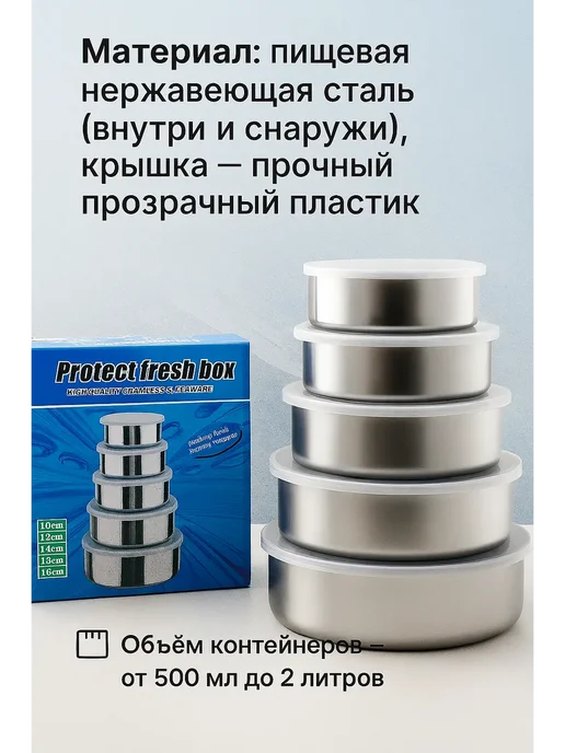 NAMA.ST Набор металлических контейнеров для еды с крышкой, 5 шт, фото 3
