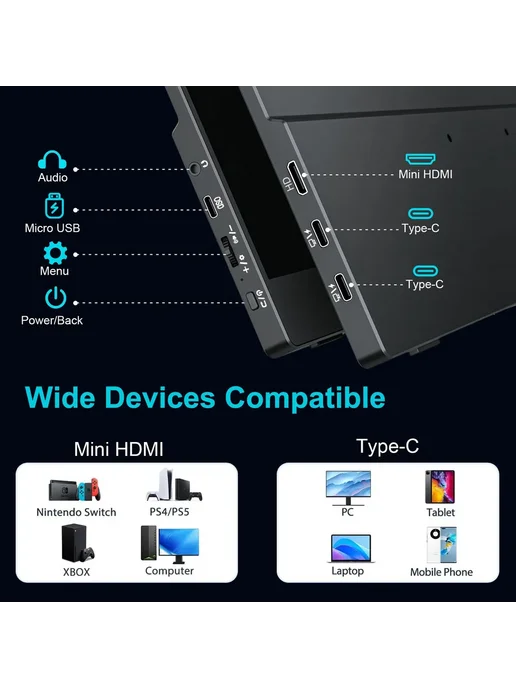 Unew 15,6 - дюймовый монитор 120HZ, черный матовый, черный, фото 5