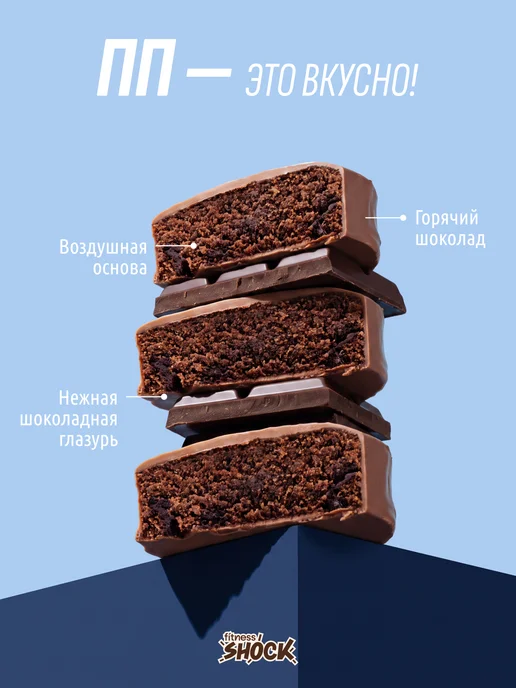 FitnesSHOCK Протеиновое печенье без сахара Брауни Шоколад 12 шт по 40 гр, 12 шт, 40 г, фото 2