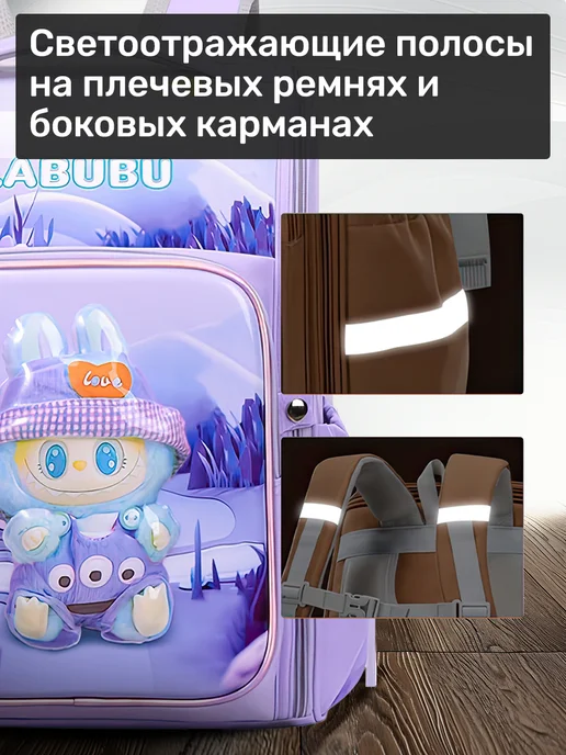 Рюкзак школьный ортопедический детский Лабубу, фиолетовый, фото 3