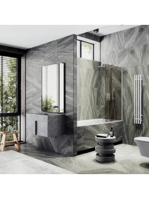 MAYBAH GLASS Шторка на ванну MaybahGlass MGV-69-1ш тонированное белый, белый