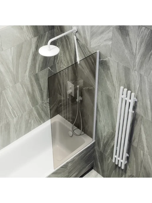 MAYBAH GLASS Шторка на ванну MaybahGlass MGV-69-1ш тонированное белый, белый, фото 3